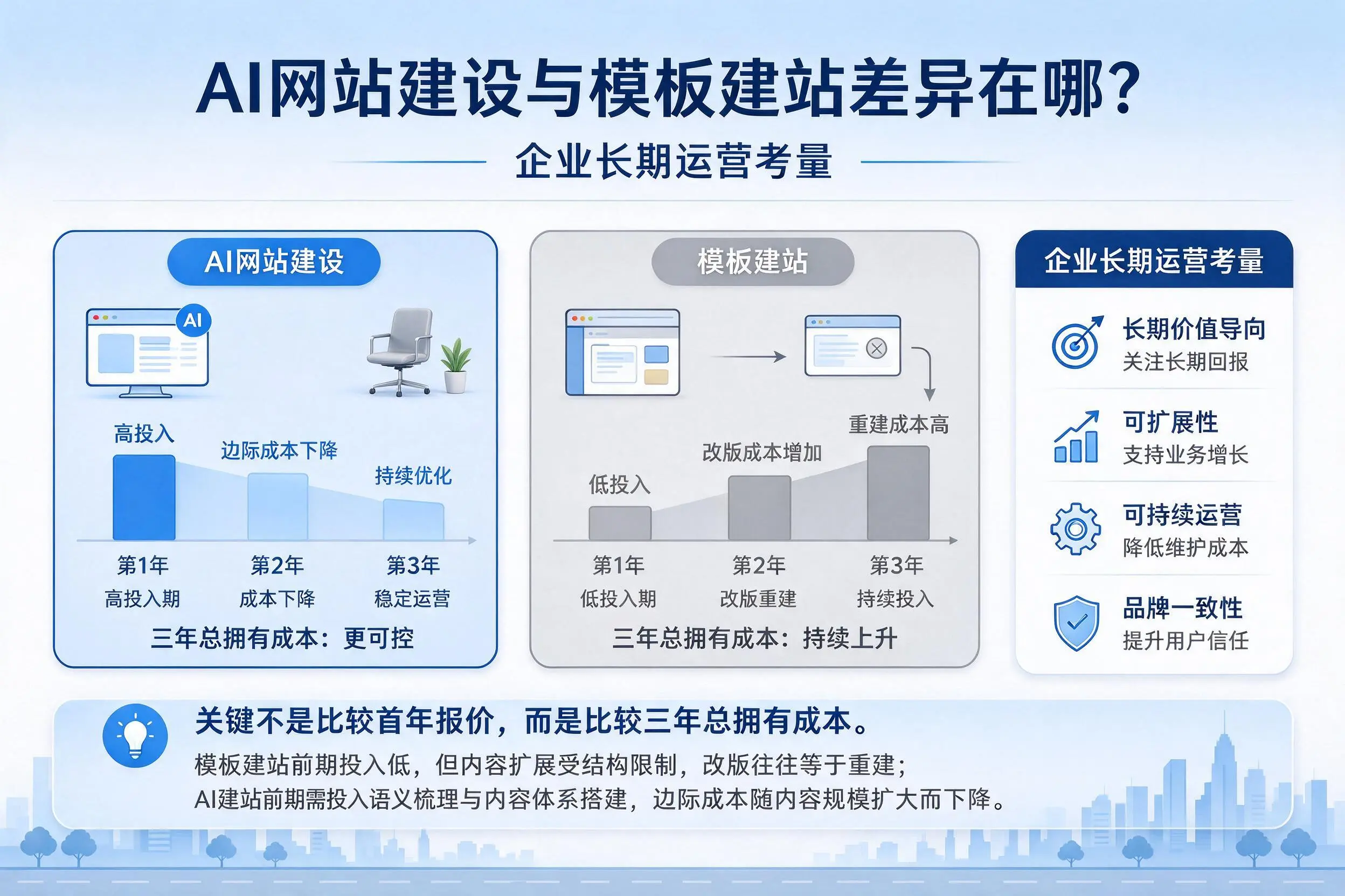 AI网站建设与模板建站差异在哪?毕节企业长期运营考量
